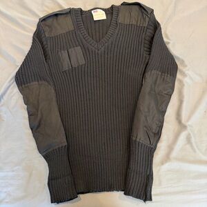 Rothco Military 100%‎ Wool Sweater Mens Sz 44 US S Black Ribbed Knit Commando